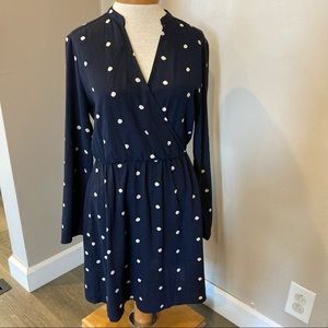 All In Favor Navy & Cream Polka Dot Long Sleeve Dress Women’s Size M